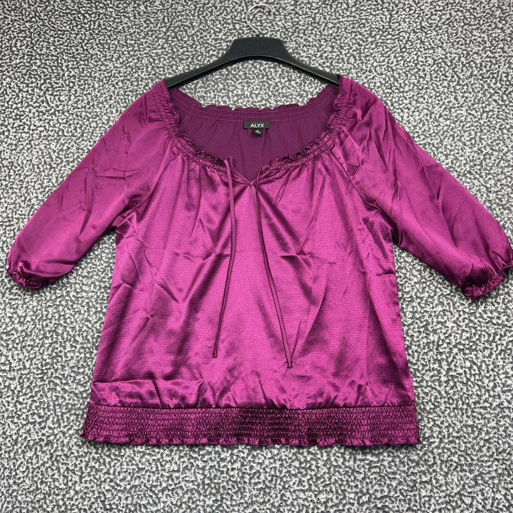 Alyx Blouse Women Medium Purple Satin Smocked Hem Peasant M